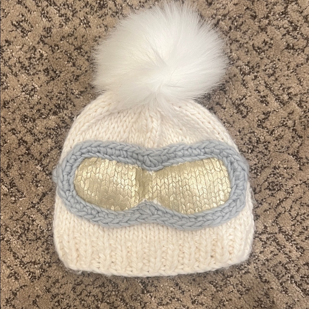 Cozy White and Gold Kids Pom-Pom Beanie